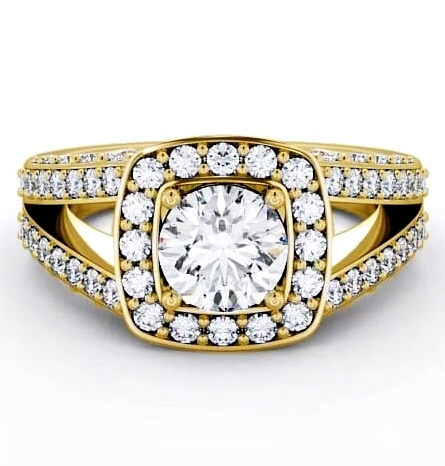 Halo Round Diamond Glamorous Engagement Ring 9K Yellow Gold ENRD52_YG_THUMB1