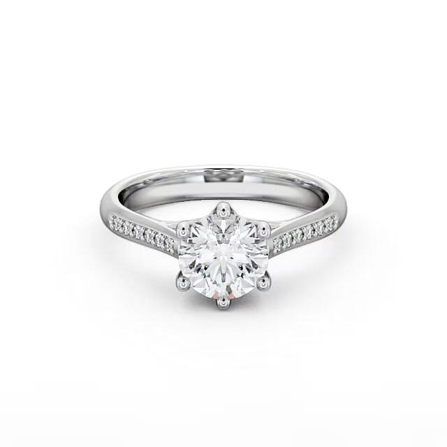 Round Diamond Engagement Ring Palladium Solitaire With Side Stones - Serina ENRD53S_WG_HAND