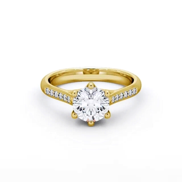 Round Diamond Engagement Ring 18K Yellow Gold Solitaire With Side Stones - Serina ENRD53S_YG_HAND
