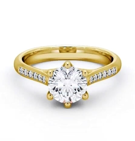 Round Diamond Trellis Style 6 Prong Ring 18K Yellow Gold Solitaire ENRD53S_YG_THUMB1