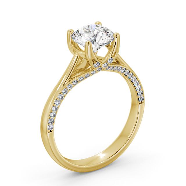 Round Diamond Engagement Ring 9K Yellow Gold Solitaire With Side Stones - Jensen ENRD56_YG_HAND