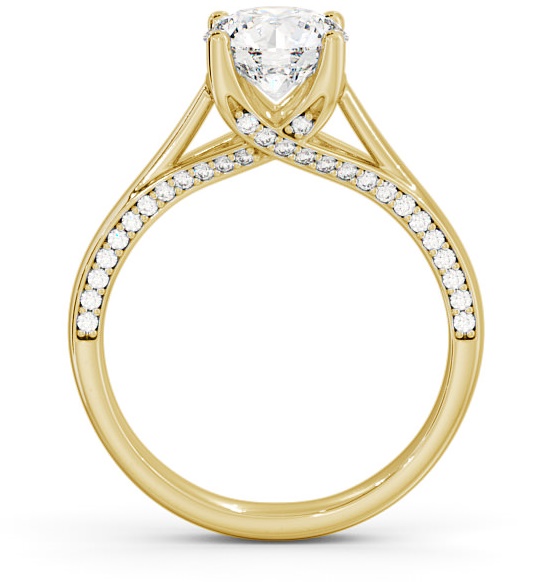 Round Diamond 4 Prong Engagement Ring 18K Yellow Gold Solitaire with Channel Set Side Stones ENRD56_YG_THUMB1