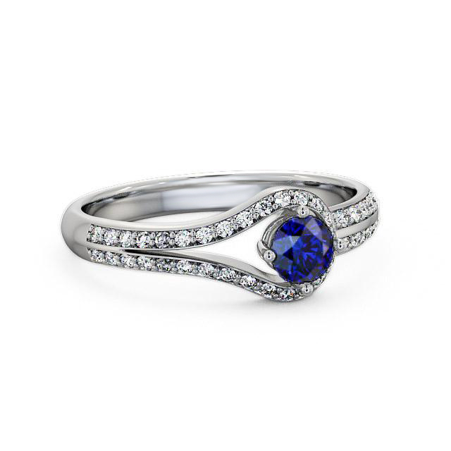 Open Halo Blue Sapphire and Diamond 0.57ct Ring 18K White Gold - Arriana ENRD58GEM_WG_BS_HAND