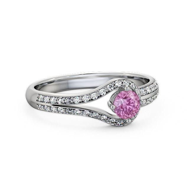Open Halo Pink Sapphire and Diamond 0.57ct Ring 18K White Gold - Arriana ENRD58GEM_WG_PS_HAND