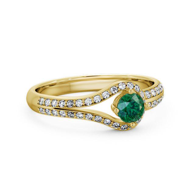 Open Halo Emerald and Diamond 0.50ct Ring 9K Yellow Gold - Arriana ENRD58GEM_YG_EM_HAND