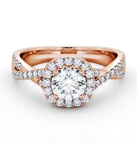Halo Round Diamond Cross Over Band Engagement Ring 18K Rose Gold ENRD59_RG_THUMB2 