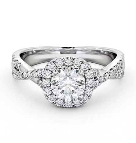Halo Round Diamond Cross Over Band Engagement Ring 9K White Gold ENRD59_WG_THUMB1