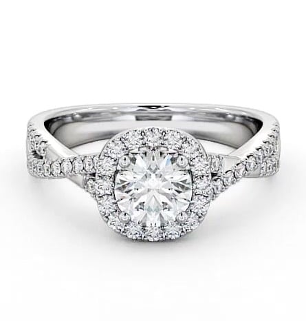 Halo Round Diamond Cross Over Band Engagement Ring 9K White Gold ENRD59_WG_THUMB2 