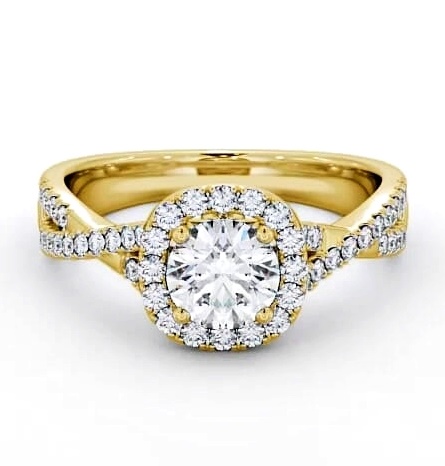 Halo Round Diamond Cross Over Band Engagement Ring 18K Yellow Gold ENRD59_YG_THUMB2 
