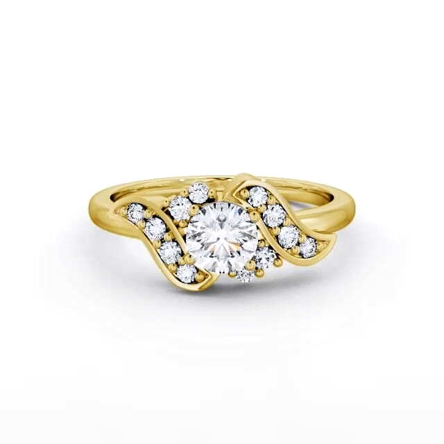 Round Diamond Engagement Ring 9K Yellow Gold Solitaire - Marly ENRD61_YG_HAND