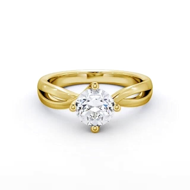 Round Diamond Engagement Ring 18K Yellow Gold Solitaire - Ariella ENRD63_YG_HAND
