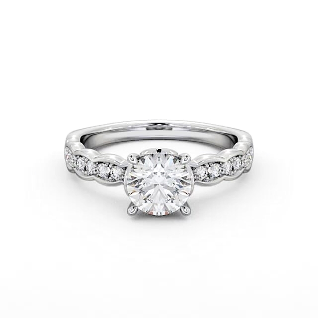 Round Diamond Engagement Ring Palladium Solitaire With Side Stones - Evelin ENRD64_WG_HAND