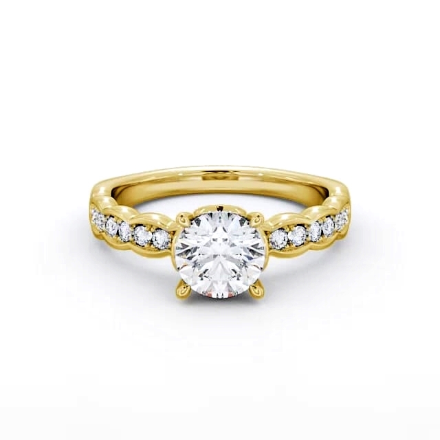 Round Diamond Engagement Ring 18K Yellow Gold Solitaire With Side Stones - Evelin ENRD64_YG_HAND