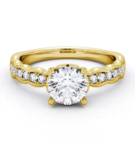 Round Diamond Waving Band Engagement Ring 18K Yellow Gold Solitaire ENRD64_YG_THUMB1