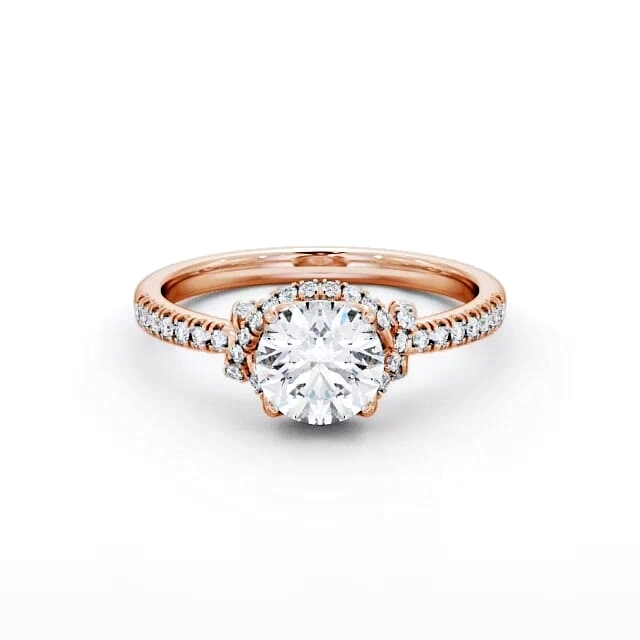 Halo Round Diamond Engagement Ring 18K Rose Gold - Crosby ENRD65_RG_HAND