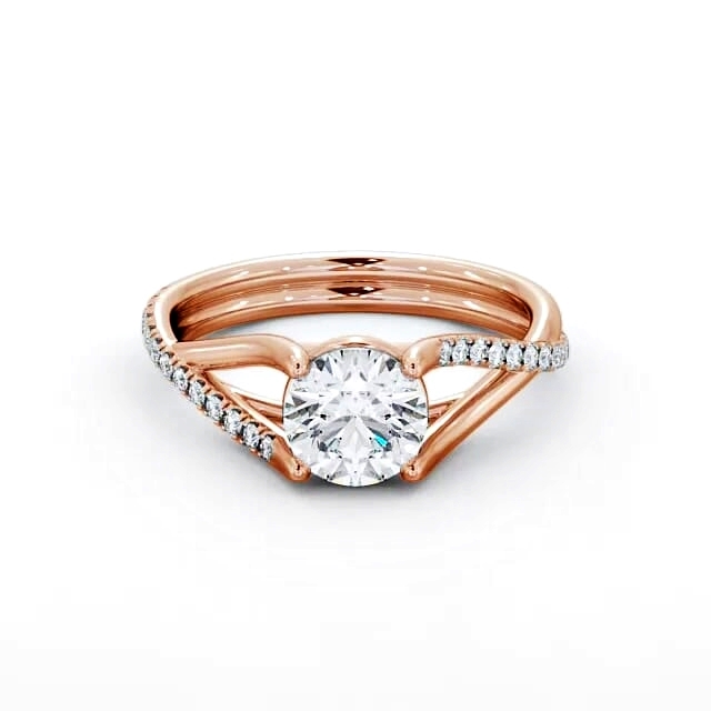 Round Diamond Engagement Ring 18K Rose Gold Solitaire With Side Stones - Selah ENRD67_RG_HAND