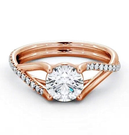 Round Diamond Crossover Band Engagement Ring 18K Rose Gold Solitaire ENRD67_RG_THUMB1