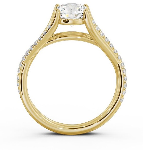 Round Diamond Crossover Band Engagement Ring 9K Yellow Gold Solitaire with Channel Set Side Stones ENRD67_YG_THUMB1