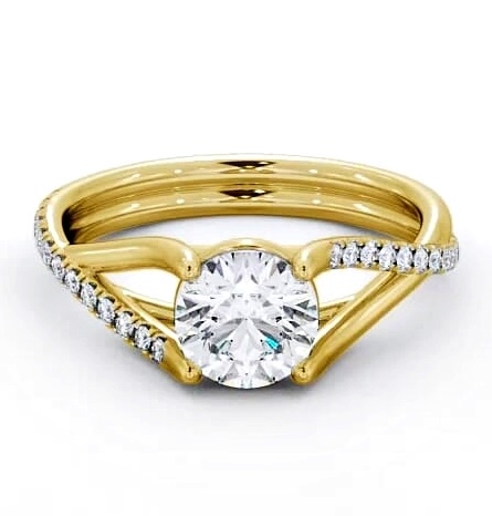 Round Diamond Crossover Band Engagement Ring 18K Yellow Gold Solitaire ENRD67_YG_THUMB1
