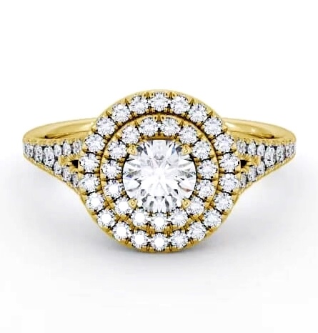 Halo Round Diamond Double Row Engagement Ring 18K Yellow Gold ENRD70_YG_THUMB1