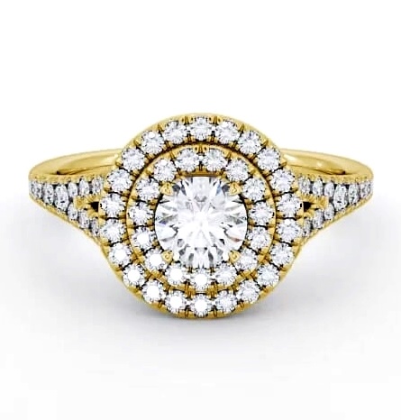 Halo Round Diamond Double Row Engagement Ring 18K Yellow Gold ENRD70_YG_THUMB2 