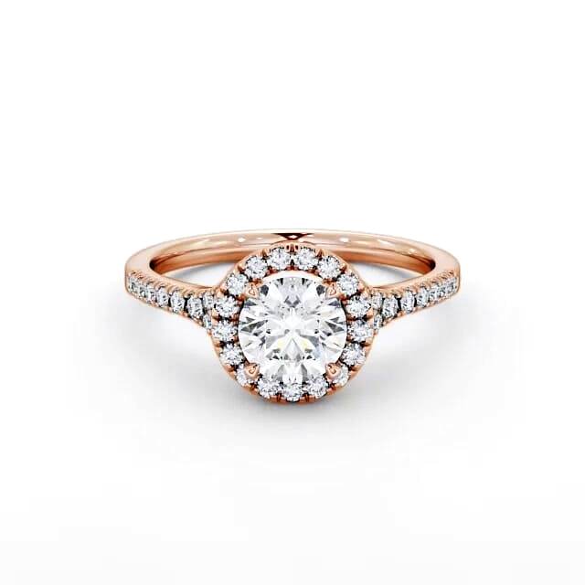 Halo Round Diamond Engagement Ring 18K Rose Gold - Devin ENRD71_RG_HAND