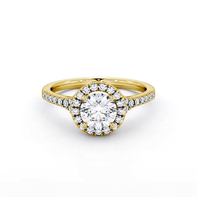 Halo Round Diamond Engagement Ring 18K Yellow Gold - Devin ENRD71_YG_HAND
