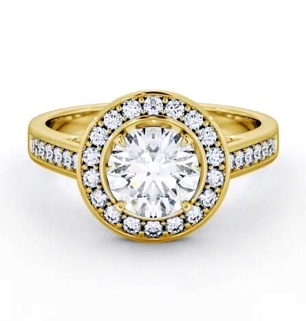 Halo Round Diamond Channel Set Engagement Ring 18K Yellow Gold ENRD72_YG_THUMB1