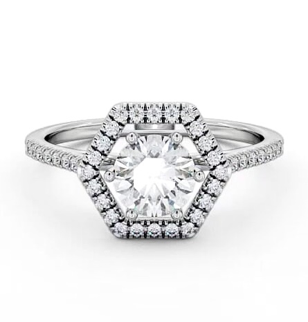 Halo Round Diamond Hexagon Design Engagement Ring Platinum ENRD73_WG_THUMB2 