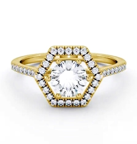 Halo Round Diamond Hexagon Design Engagement Ring 18K Yellow Gold ENRD73_YG_THUMB1