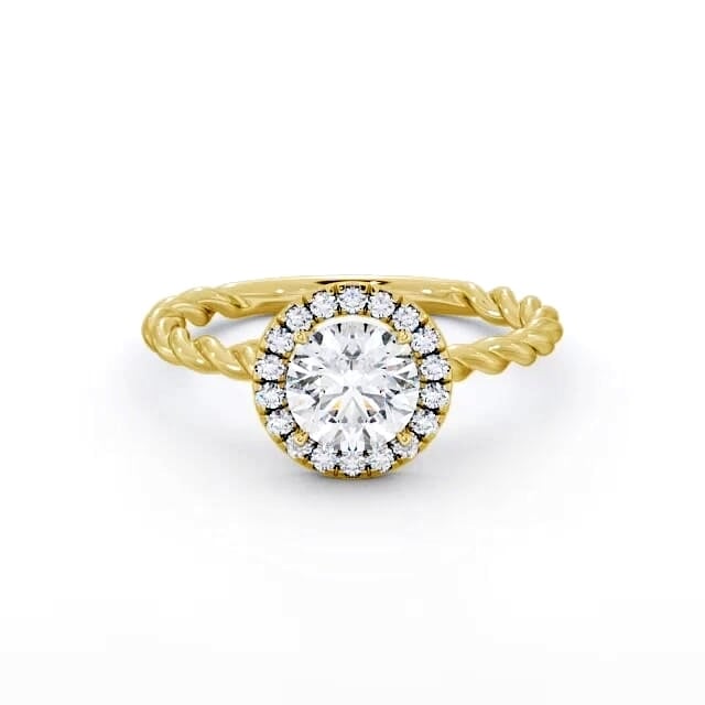 Halo Round Diamond Engagement Ring 18K Yellow Gold - Liviana ENRD75_YG_HAND