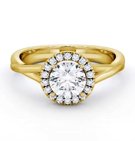 Halo Round Diamond Crossover Band Engagement Ring 18K Yellow Gold ENRD76_YG_THUMB1