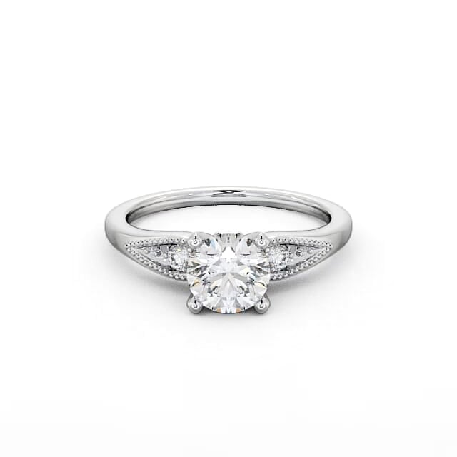 Round Diamond Engagement Ring Palladium Solitaire With Side Stones - Danica ENRD78_WG_HAND