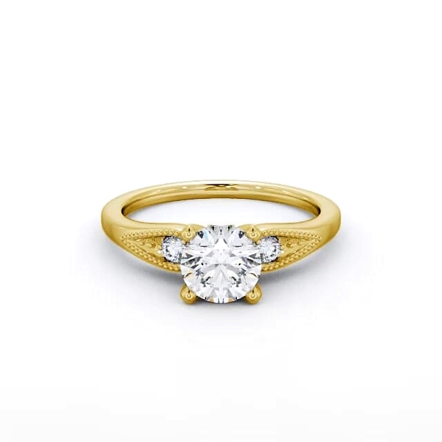 Round Diamond Engagement Ring 18K Yellow Gold Solitaire With Side Stones - Danica ENRD78_YG_HAND
