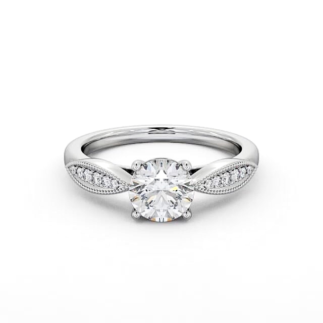 Round Diamond Engagement Ring 18K White Gold Solitaire With Side Stones - Izabella ENRD79_WG_HAND