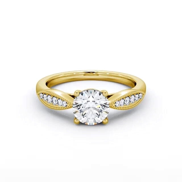 Round Diamond Engagement Ring 18K Yellow Gold Solitaire With Side Stones - Izabella ENRD79_YG_HAND