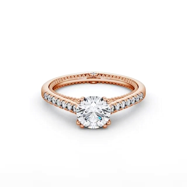 Round Diamond Engagement Ring 18K Rose Gold Solitaire With Side Stones - Shanice ENRD80_RG_HAND