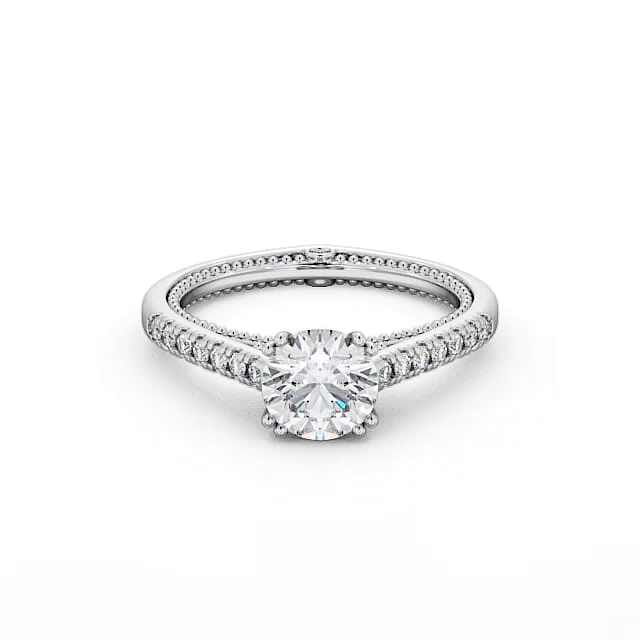 Round Diamond Engagement Ring 9K White Gold Solitaire With Side Stones - Shanice ENRD80_WG_HAND
