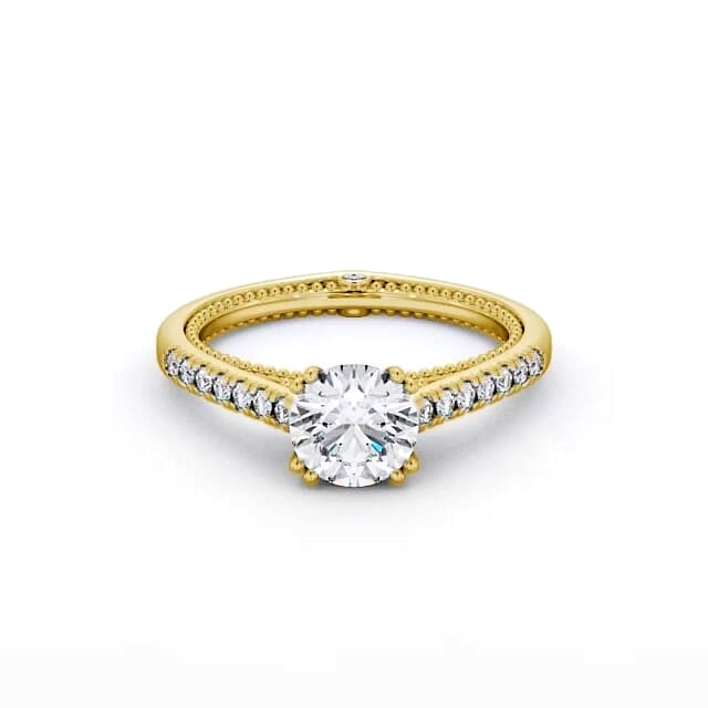 Round Diamond Engagement Ring 18K Yellow Gold Solitaire With Side Stones - Shanice ENRD80_YG_HAND