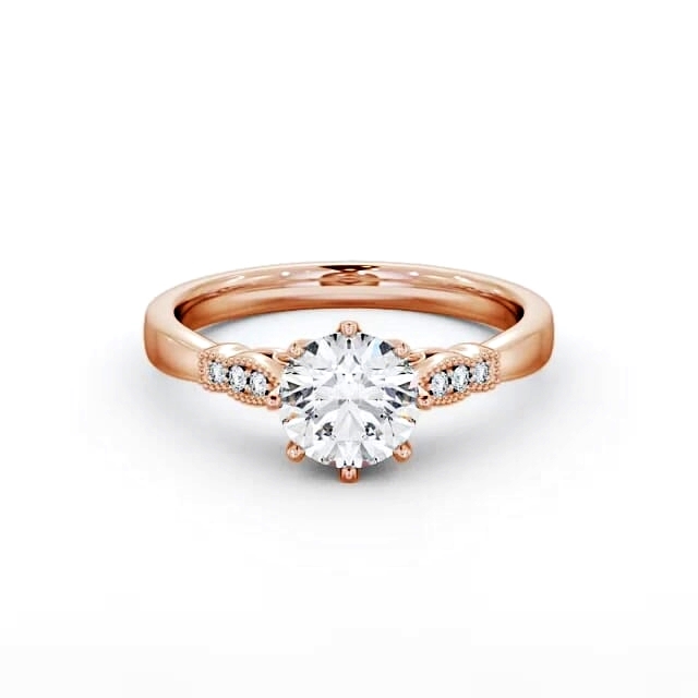 Round Diamond Engagement Ring 9K Rose Gold Solitaire With Side Stones - Marlene ENRD81_RG_HAND