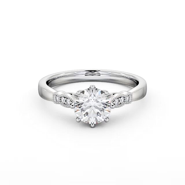 Round Diamond Engagement Ring Palladium Solitaire With Side Stones - Marlene ENRD81_WG_HAND