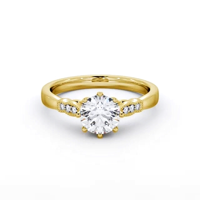 Round Diamond Engagement Ring 9K Yellow Gold Solitaire With Side Stones - Marlene ENRD81_YG_HAND