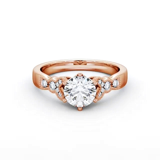 Vintage Round Diamond Engagement Ring 9K Rose Gold Solitaire - Florence ENRD82_RG_HAND