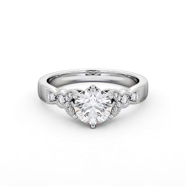 Vintage Round Diamond Engagement Ring Palladium Solitaire - Florence ENRD82_WG_HAND