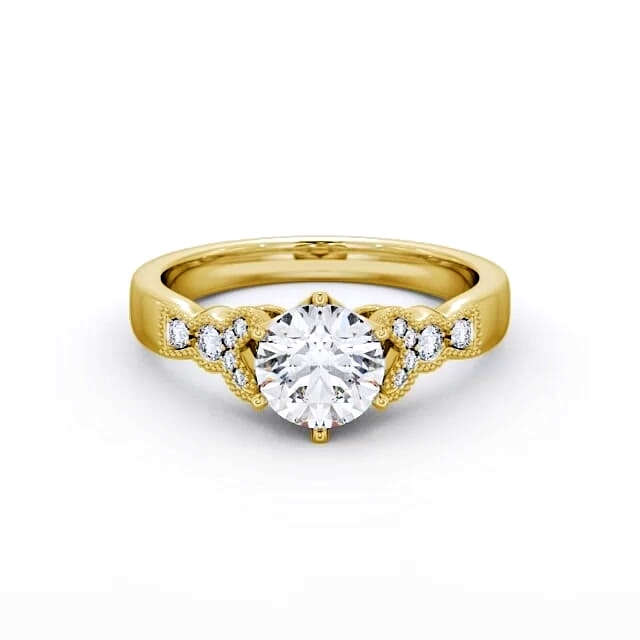 Vintage Round Diamond Engagement Ring 9K Yellow Gold Solitaire - Florence ENRD82_YG_HAND