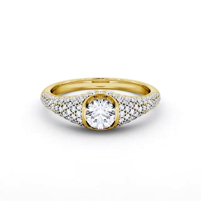 Pave 1.02ct Round Diamond Engagement Ring 18K Yellow Gold Solitaire - Kendalyn ENRD83_YG_HAND