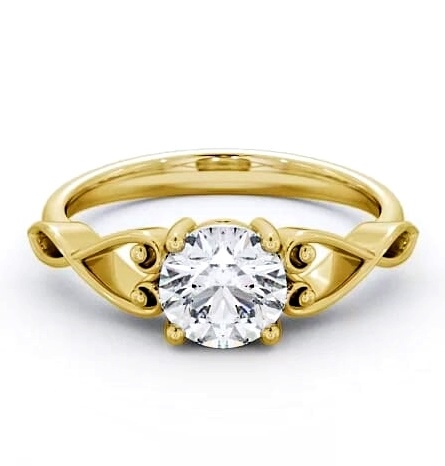 Round Diamond with Heart Band Ring 18K Yellow Gold Solitaire ENRD86_YG_THUMB1