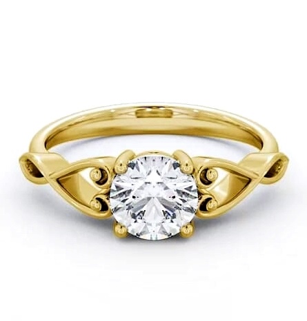 Round Diamond with Heart Band Ring 18K Yellow Gold Solitaire ENRD86_YG_THUMB2 