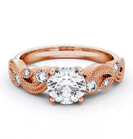 Round Diamond Vintage Style Engagement Ring 18K Rose Gold Solitaire ENRD87_RG_THUMB1