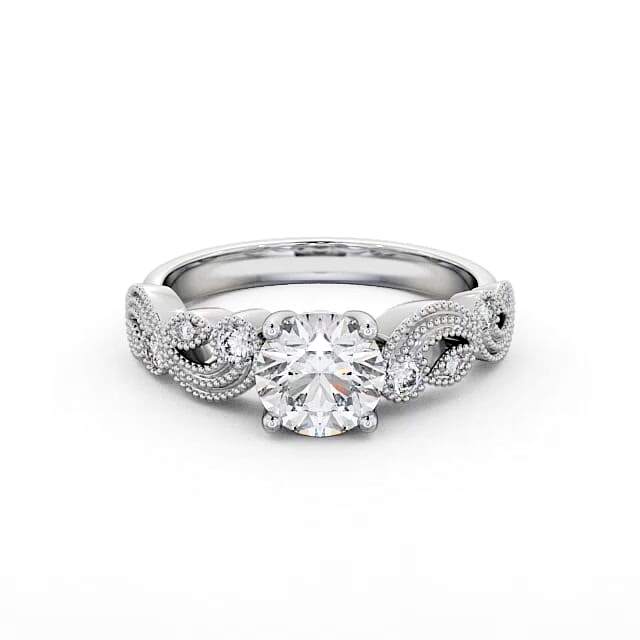 Round Diamond Engagement Ring 18K White Gold Solitaire With Side Stones - Miya ENRD87_WG_HAND